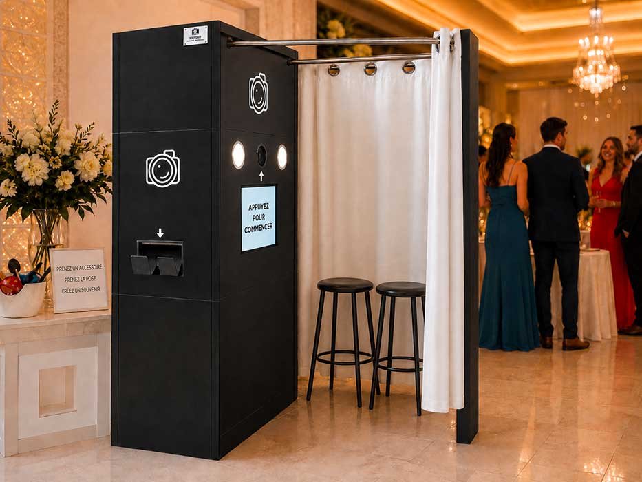 Cabine photobooth avec rideau pour mariage et événement