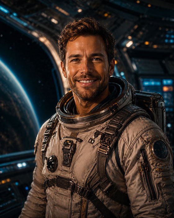 Portrait IA transformé en astronaute
