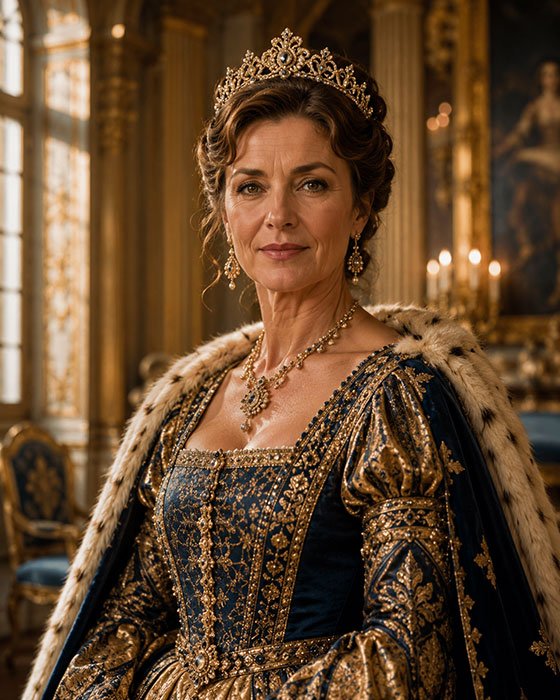 Portrait IA dans un univers royal